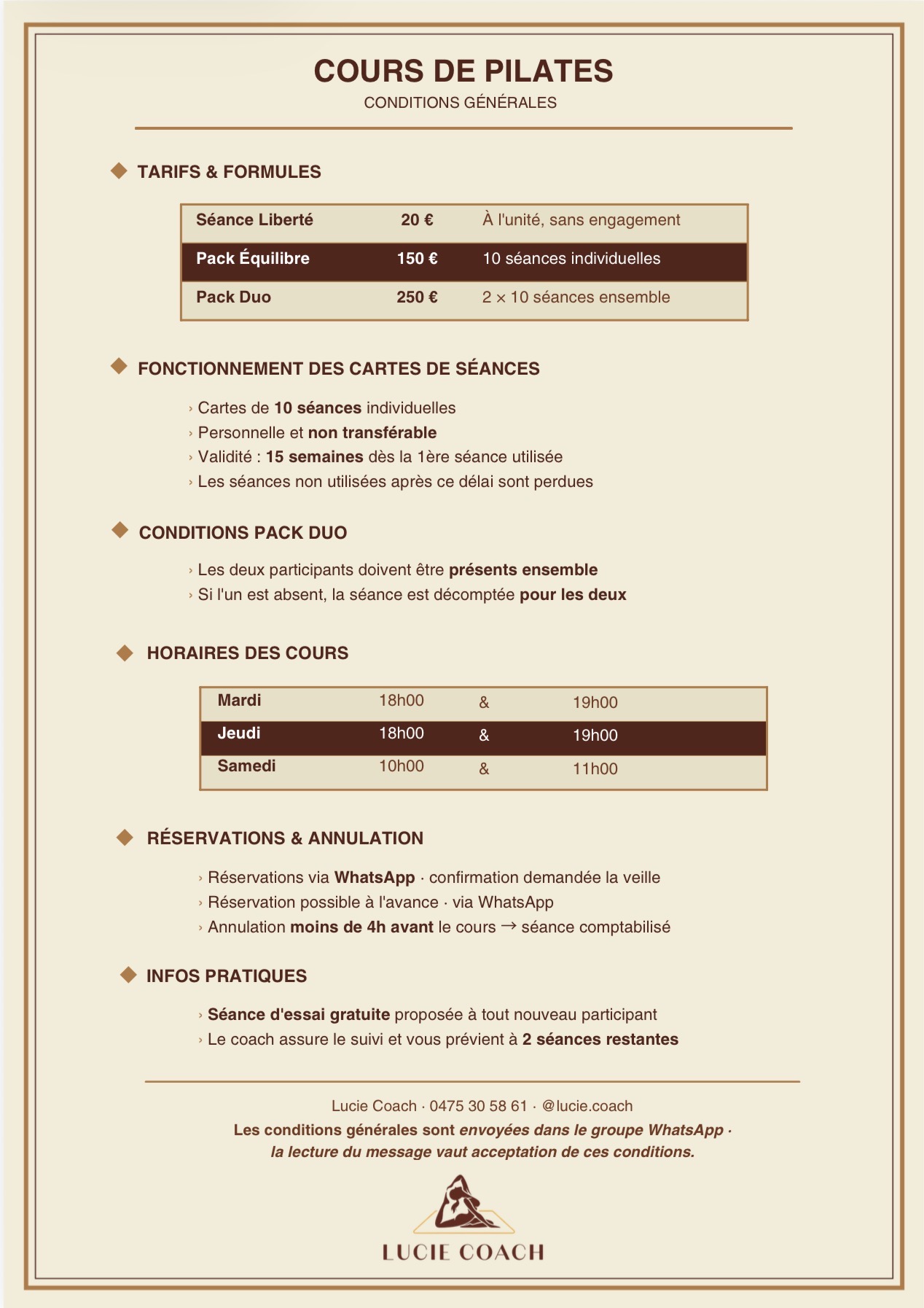Conditions générales — Cours de Pilâtes